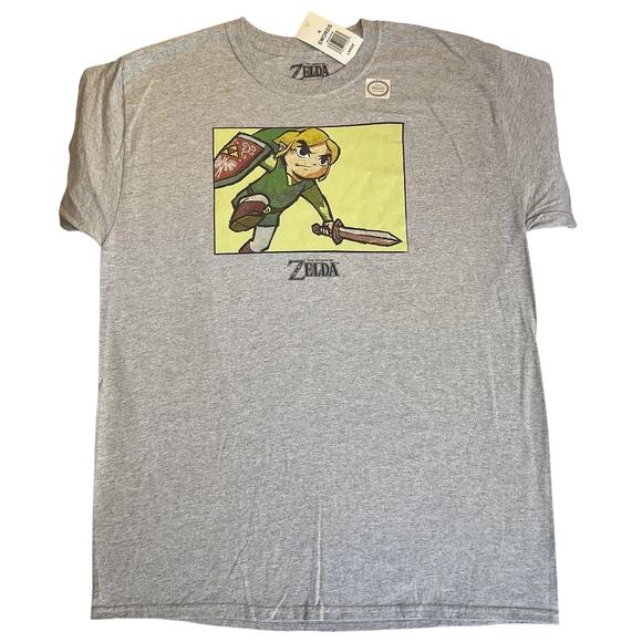 Nintendo Men Shirt L Gray Link Zelda Graphic Tee Logo Short Sleeve - Picture 1 of 7